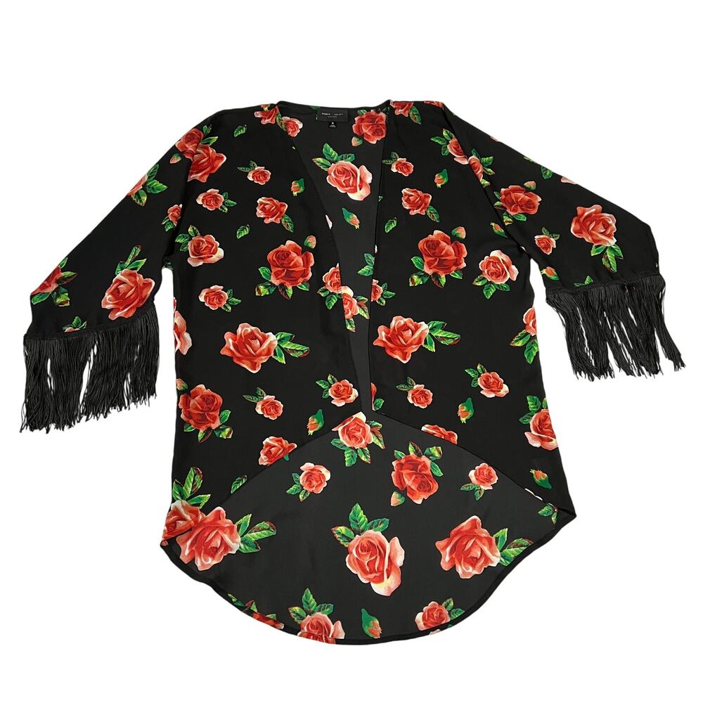 Romeo & Juliet Couture Floral Print High Low Hem Kimono w/ Tassel Sleeves Size S